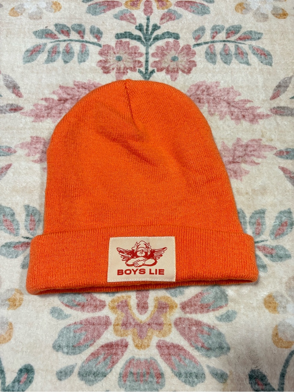 Boys Lie Orange Knit Cuffed Beanie with Logo Patch